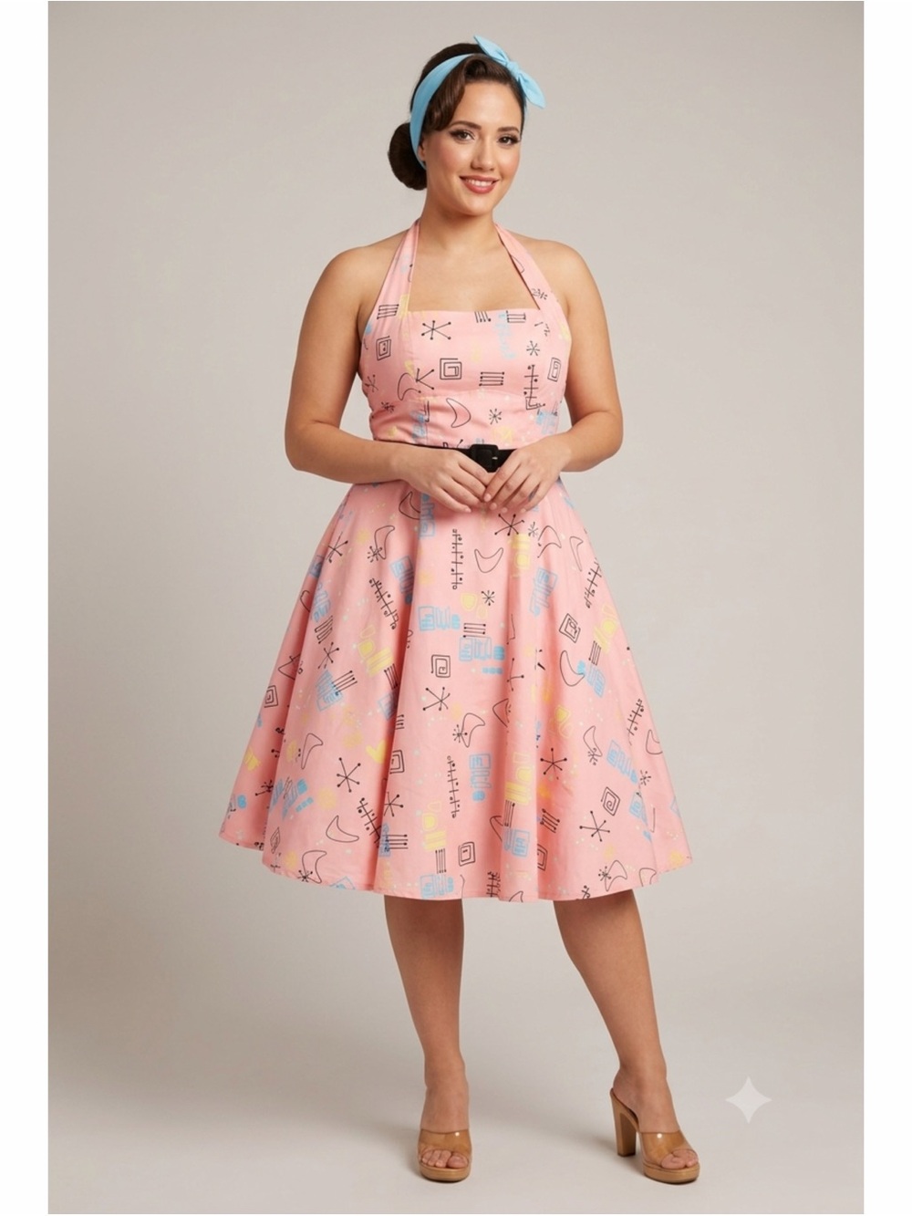 Pinup Couture Atomic Dress Flare XL Pink 50s Retro Halter Rockabilly Vanity NWT